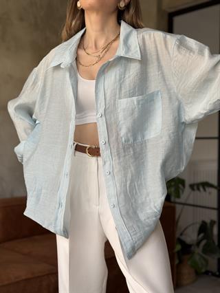 Oli Oversize Tencel Gömlek - Bebe Mavi