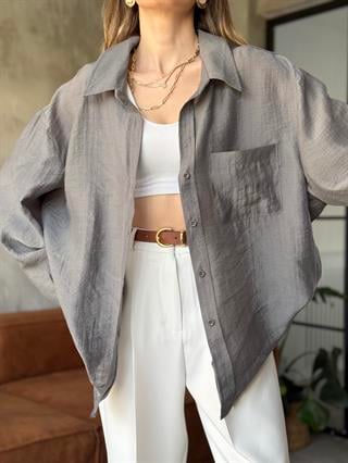 Oli Oversize Tencel Gömlek - Füme