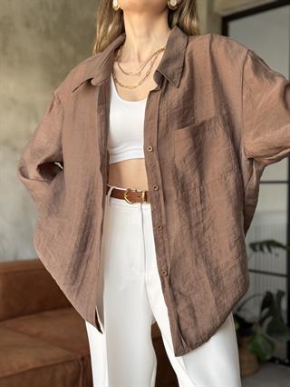 Oli Oversize Tencel Gömlek - Kahverengi