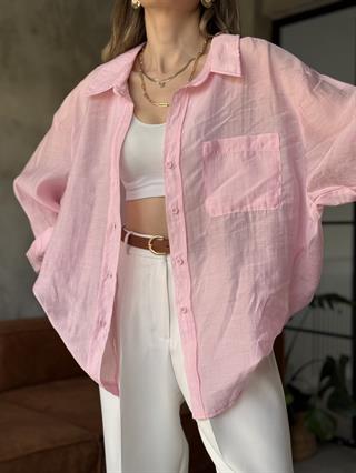 Oli Oversize Tencel Gömlek - Pembe