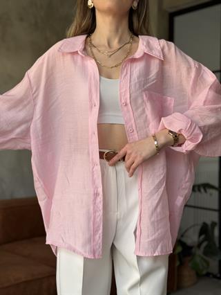 Oli Oversize Tencel Gömlek - Pembe