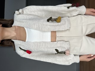 Örme Kirazlı Hırka - Bej