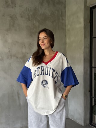 Oversize 74 Baskılı Kolej Model Tshirt 