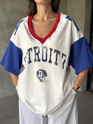 Oversize 74 Baskılı Kolej Model Tshirt 