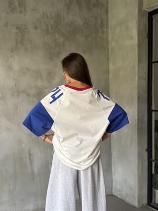 Oversize 74 Baskılı Kolej Model Tshirt 