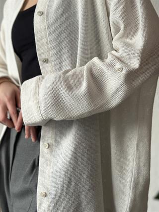 Oversize Basic Keten Gömlek - Beyaz