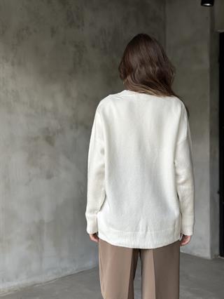 Oversize Basic Triko Kazak - Beyaz