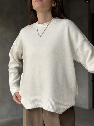 Oversize Basic Triko Kazak - Beyaz