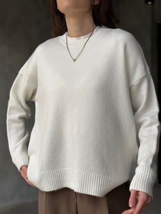 Oversize Basic Triko Kazak - Beyaz