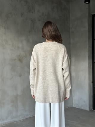 Oversize Basic Triko Kazak - Ekru