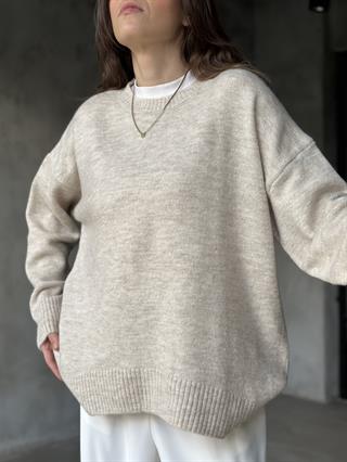 Oversize Basic Triko Kazak - Ekru
