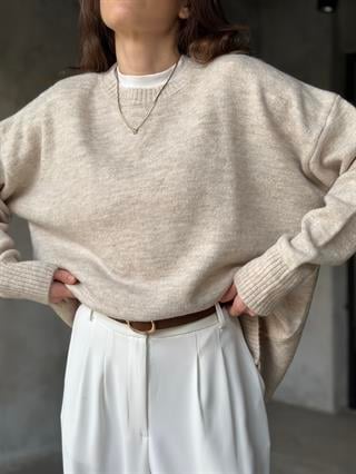 Oversize Basic Triko Kazak - Ekru
