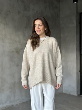 Oversize Basic Triko Kazak - Ekru