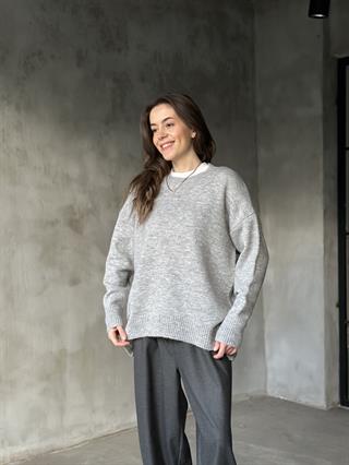 Oversize Basic Triko Kazak - Gri