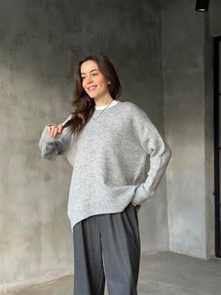 Oversize Basic Triko Kazak - Gri