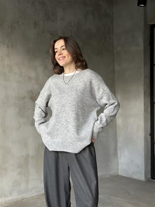 Oversize Basic Triko Kazak - Gri