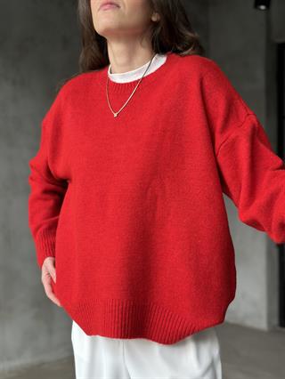 Oversize Basic Triko Kazak - Kırmızı