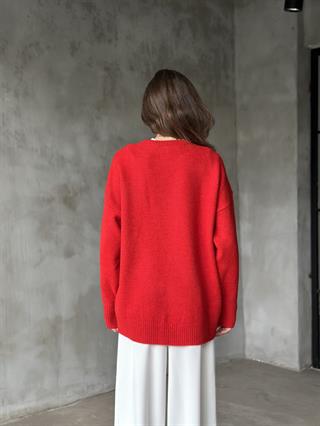 Oversize Basic Triko Kazak - Kırmızı