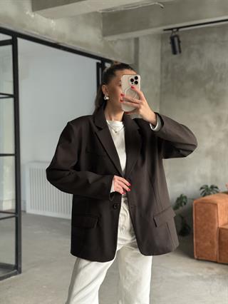 Oversize Blazer Ceket - Acı Kahve