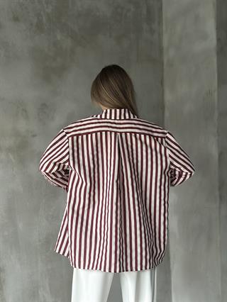 Oversize Bordo Çizgili Gömlek