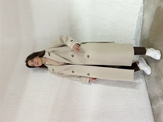 Oversize Düğme Detay Kuşaklı Kruvaze Kaban - Bej