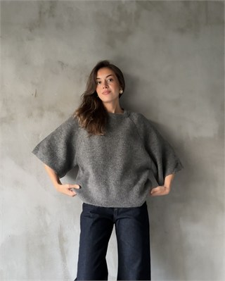 Oversize Fakir Kol Örme Kazak - Antrasit