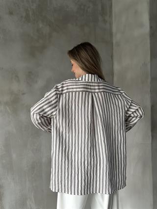 Oversize Gri Çizgili Gömlek