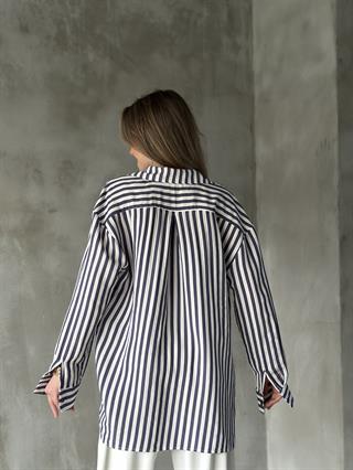 Oversize İndigo Çizgili Gömlek