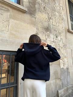 Oversize Kapüşonlu Hırka - Lacivert