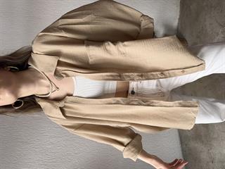 Oversize Keten Tek Cepli Gömlek - Camel