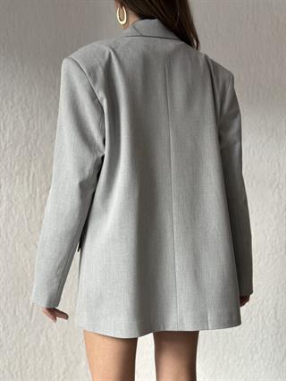 Oversize Kruvaze Yaka Blazer Ceket - Gri