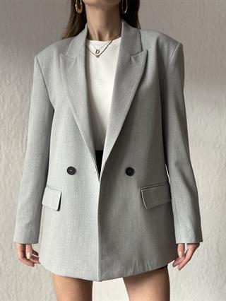 Oversize Kruvaze Yaka Blazer Ceket - Gri