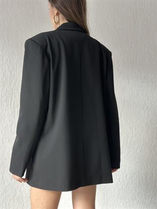Oversize Kruvaze Yaka Blazer Ceket - Siyah