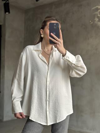Oversize Tensel Gömlek - Beyaz