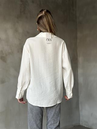 Oversize Tensel Gömlek - Beyaz