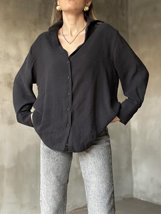 Oversize Tensel Gömlek - Siyah