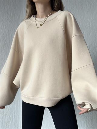 Oversize Unisex Yarasa Kol Sweatshirt - Bej