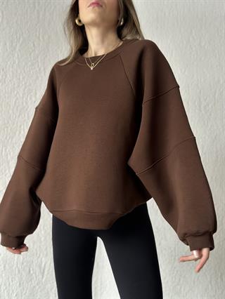 Oversize Unisex Yarasa Kol Sweatshirt - Kahverengi