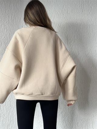 Oversize Unisex Yarasa Kol Sweatshirt - Bej