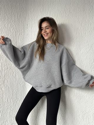 Oversize Unisex Yarasa Kol Sweatshirt - Gri