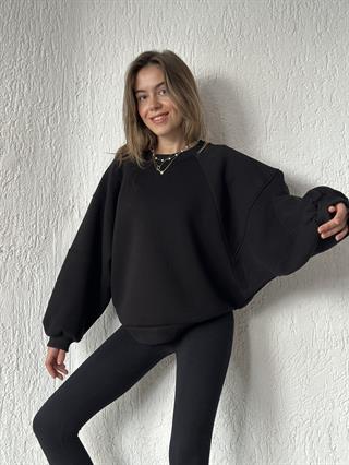 Oversize Unisex Yarasa Kol Sweatshirt - Siyah
