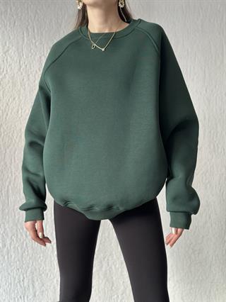 Oversize Uzun Sweatshirt - Yeşil