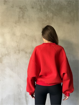 Oversize Yarasa Kol Sweatshirt - Kırmızı