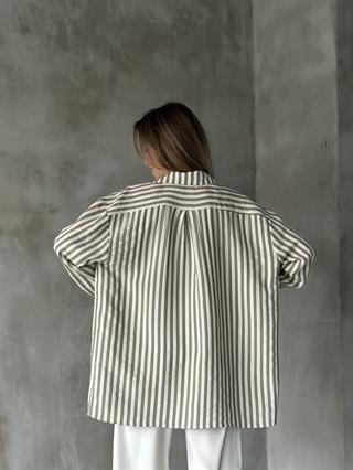 Oversize Yeşil Çizgili Gömlek