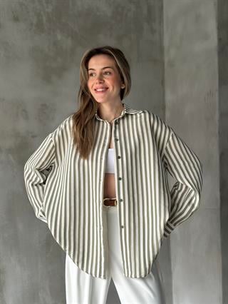 Oversize Yeşil Çizgili Gömlek