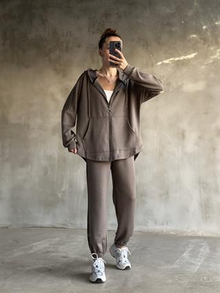 Uzun Hırkalı Jogger Takım - Vizon