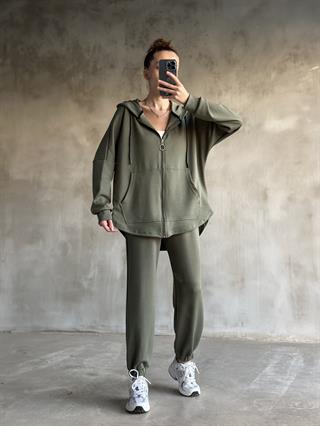  Uzun Hırkalı Jogger Takım - Yeşil