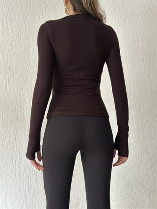 Oysho Basic Uzun Kollu Pamuklu Bluz - Acı Kahve