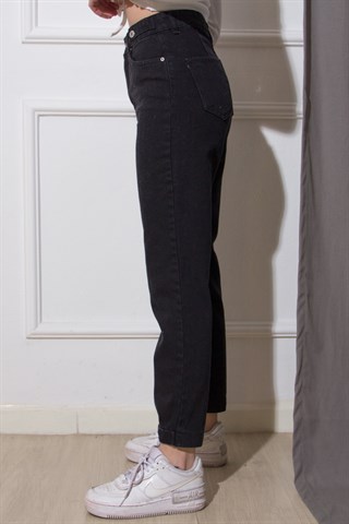 Paça Çıt Çıtlı Mom Jean - Siyah