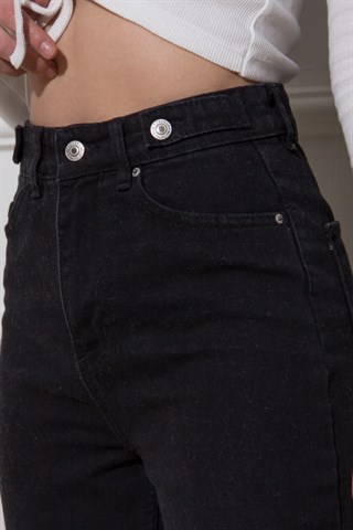 Paça Çıt Çıtlı Mom Jean - Siyah